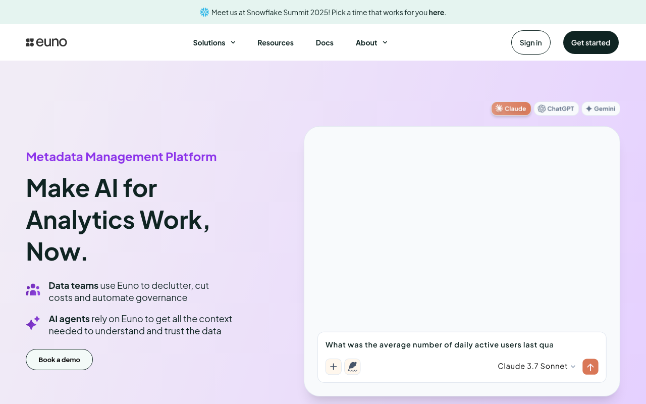 Screenshot of Euno: Supercharge Your AI with Intelligent Metadata Management