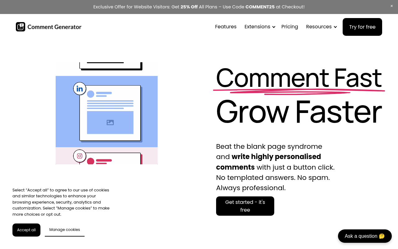 Screenshot of Comment Generator: AI-Powered Social Media Engagement