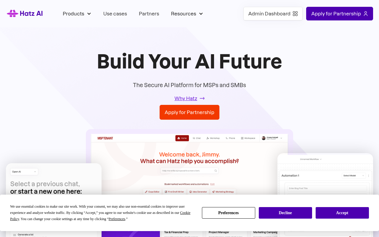 Screenshot of Hatz AI: Secure AI-as-a-Service for MSPs and SMBs
