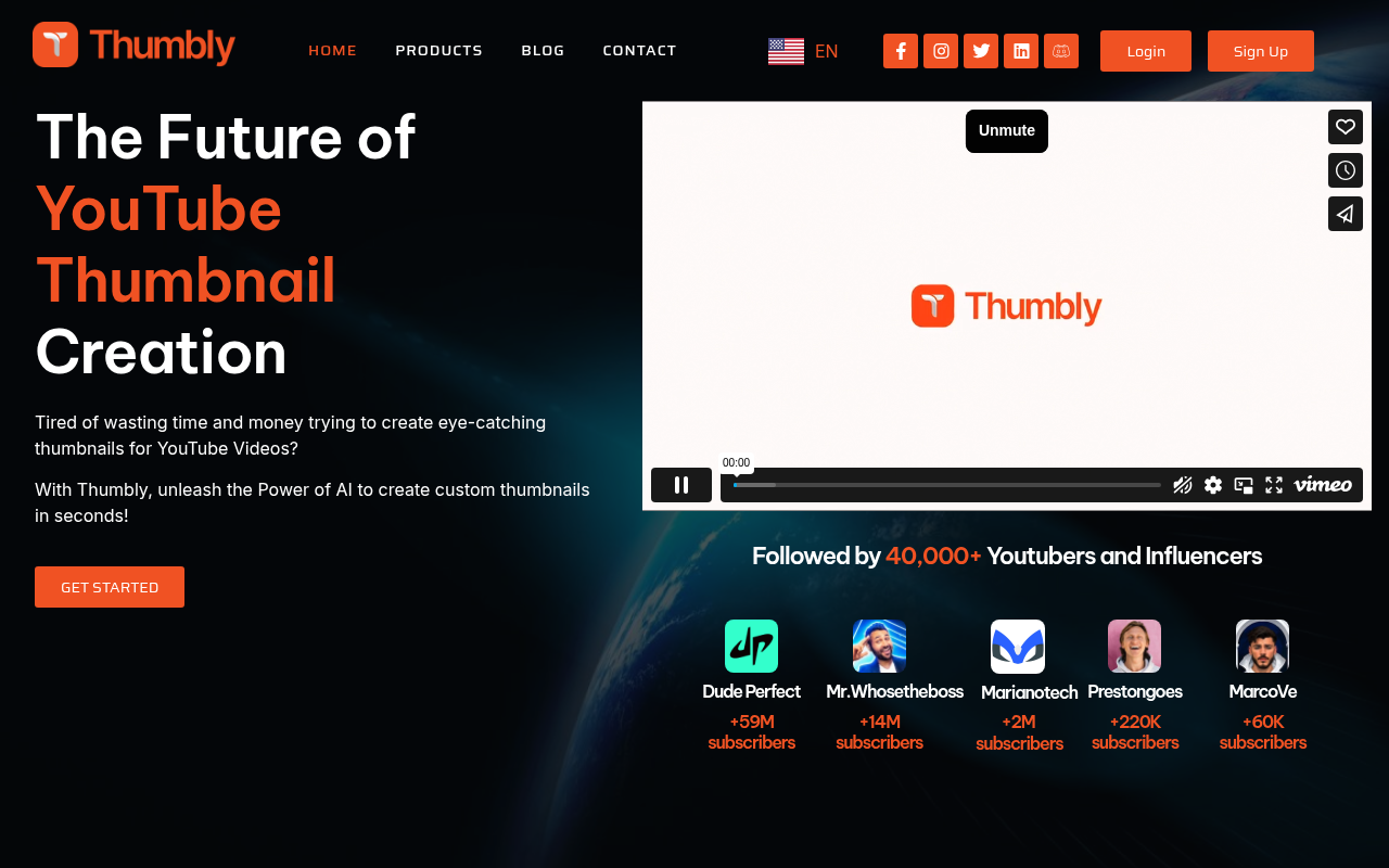 Screenshot of Thumbly: AI-Powered YouTube Thumbnail Generator for Clickbait Success