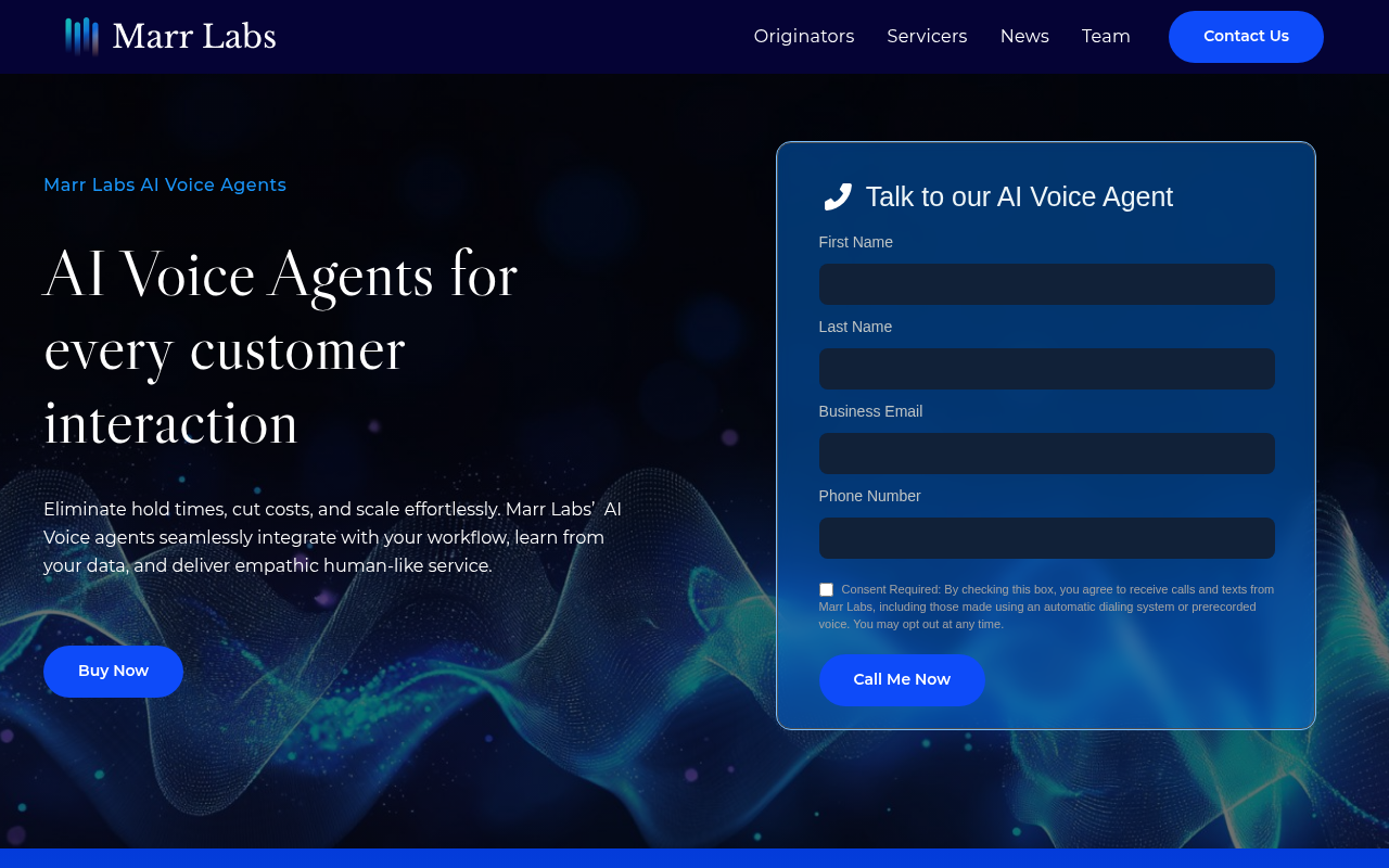 Screenshot of Marr Labs: Revolutionizing Customer Service with AI Voice Agents