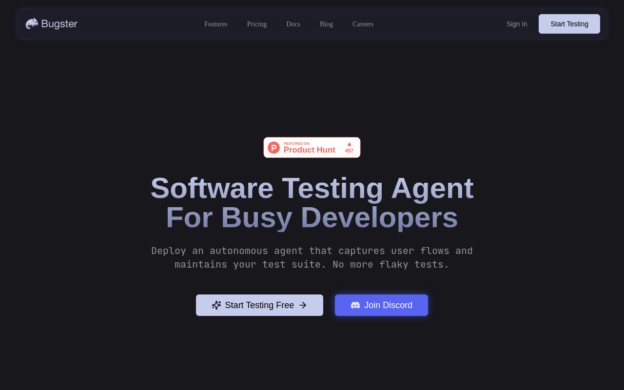 Screenshot of Bugster: AI-Powered Testing Automation for Developers