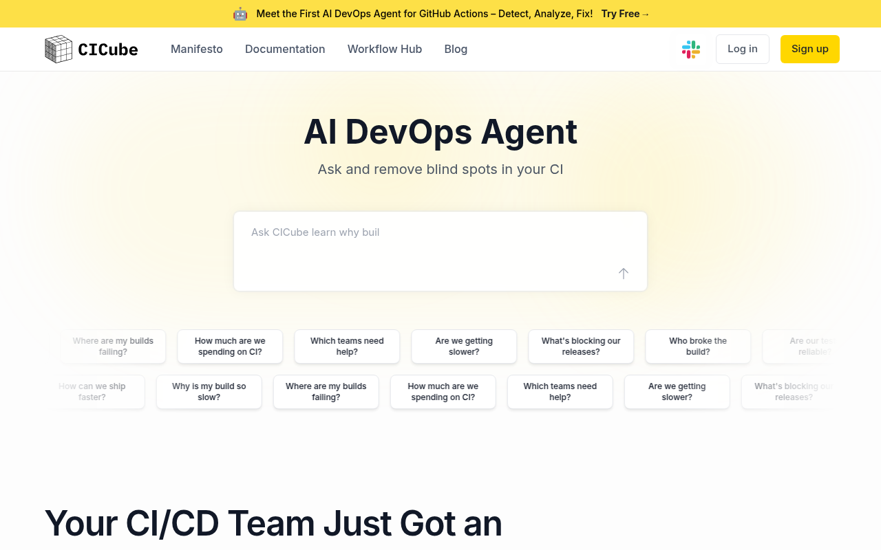 Screenshot of CICube: Slash Your CI/CD Costs with AI-Powered Insights