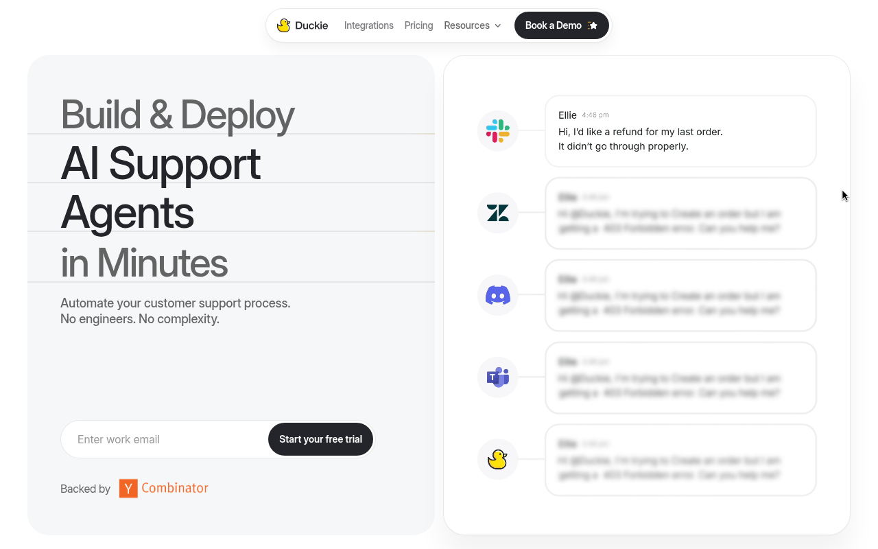 Screenshot of Duckie AI: Revolutionizing B2B SaaS Customer Support