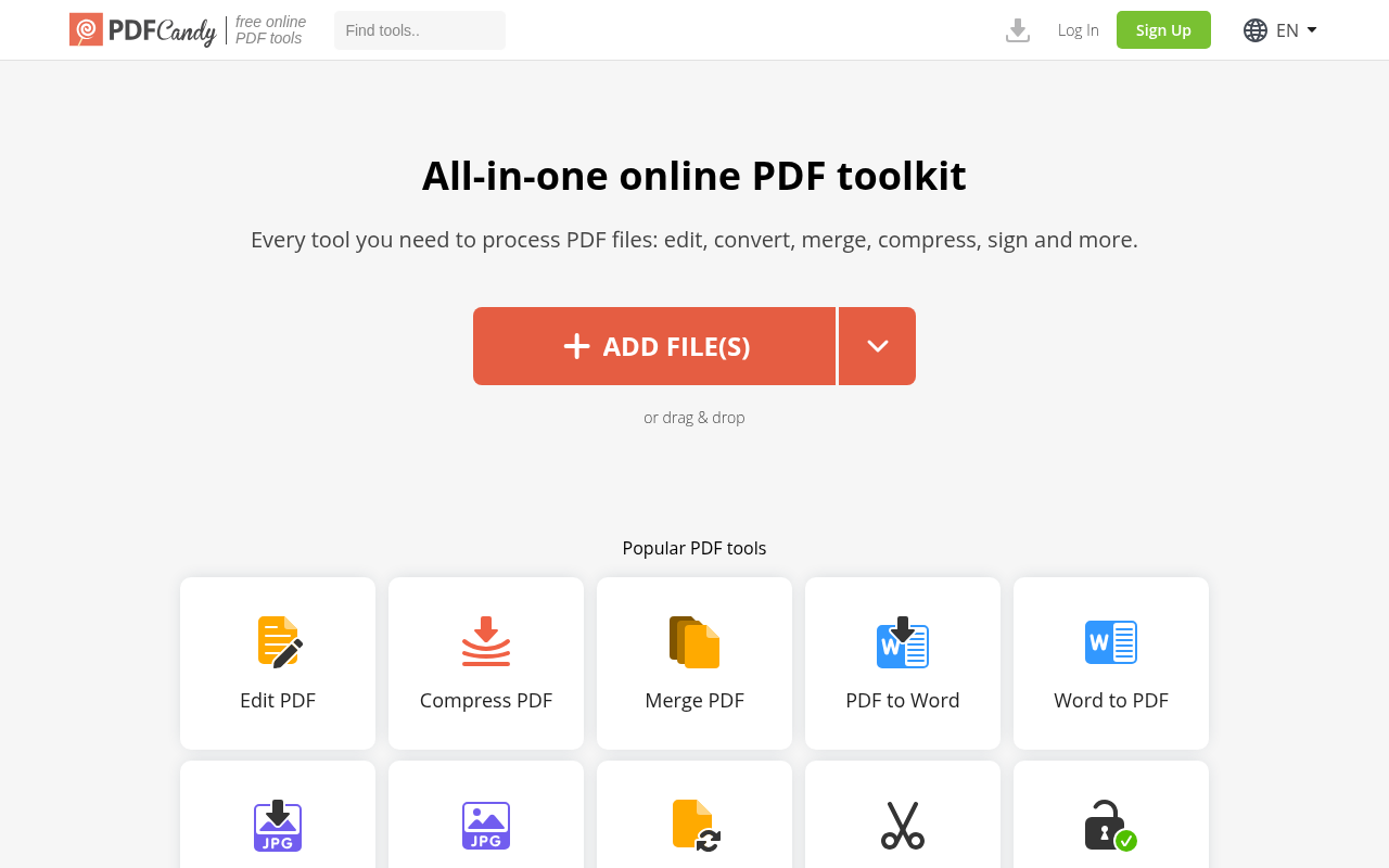 Screenshot of PDF Candy: Your All-in-One Free Online PDF Toolkit