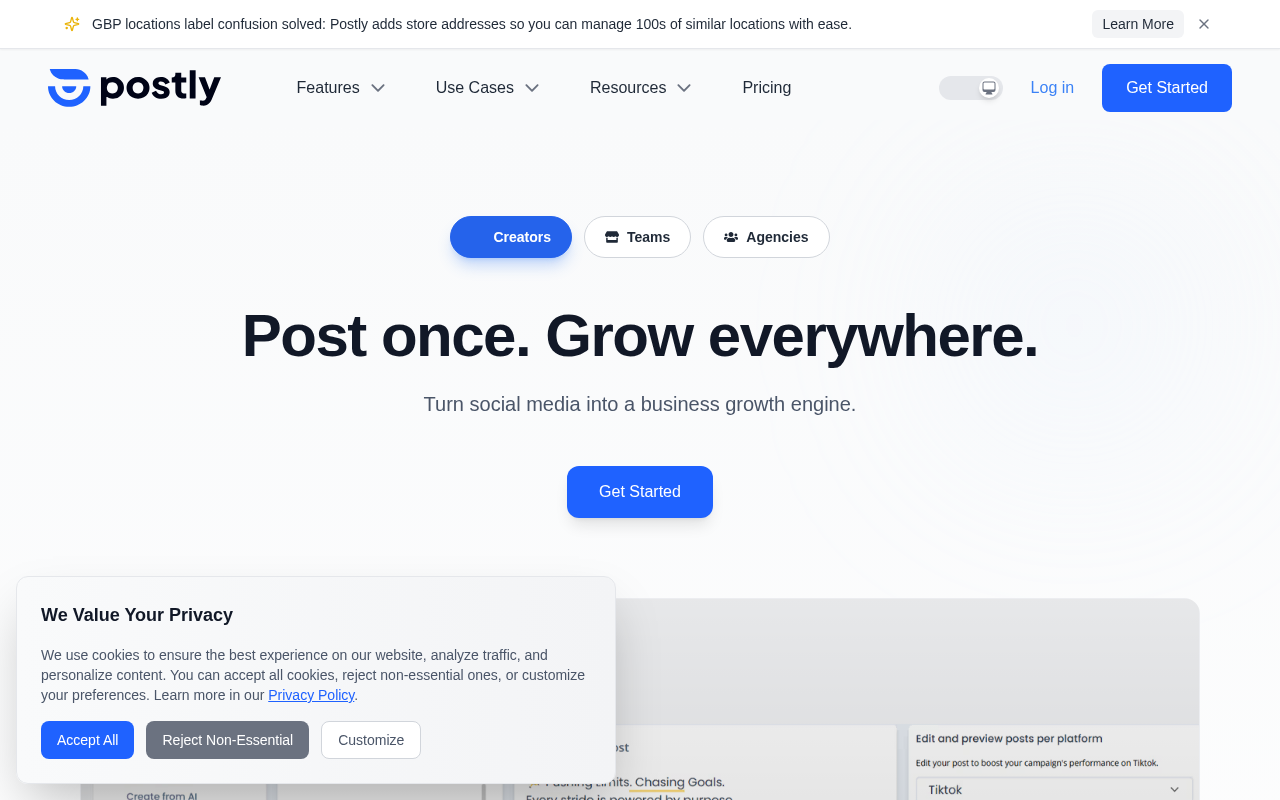 Screenshot of Postly: The API-Powered Social Media Publishing & Growth Platform