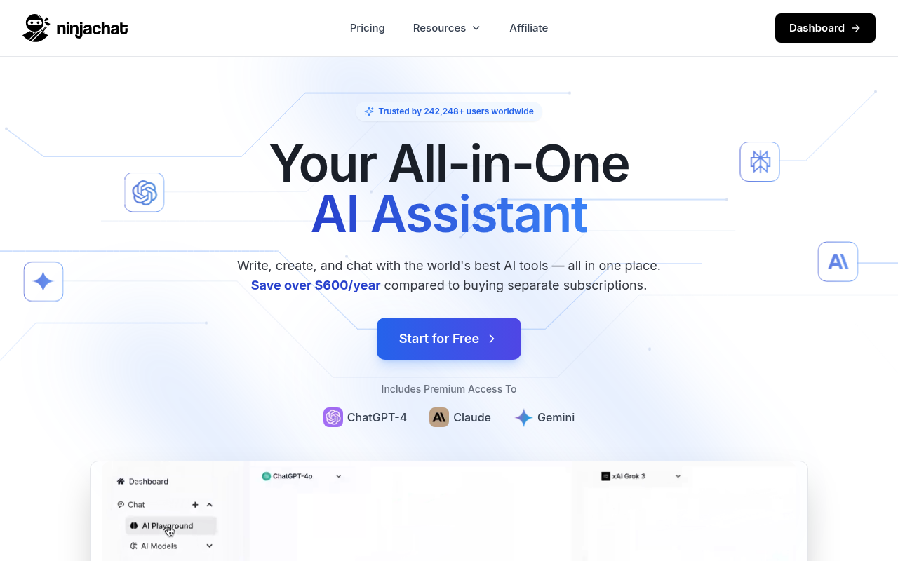 Screenshot of NinjaChat Review: Your Central Hub for AI Assistants