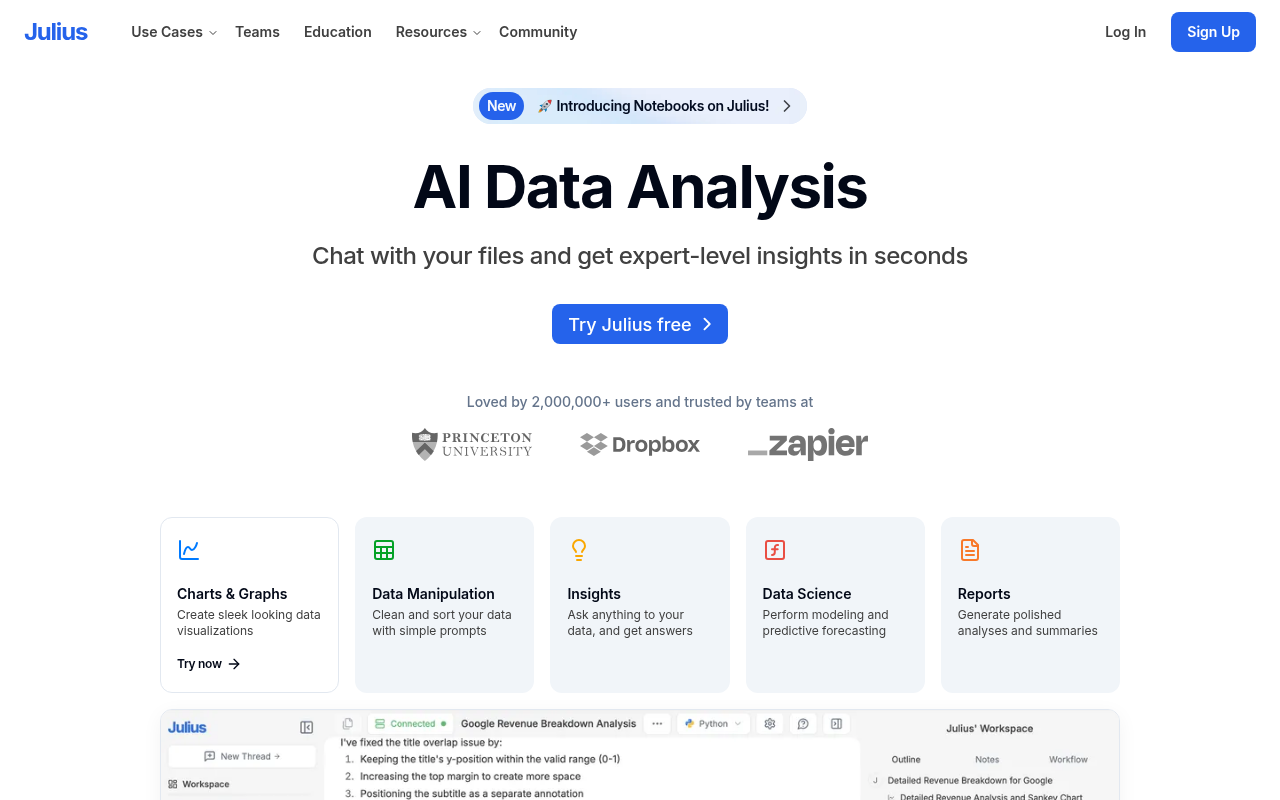 Screenshot of Julius AI: Data Analysis Simplified for Everyone