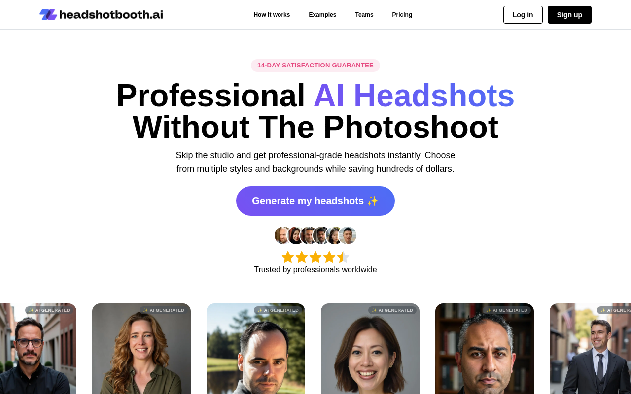 Screenshot of HeadshotBooth AI: Get Professional Headshots Effortlessly