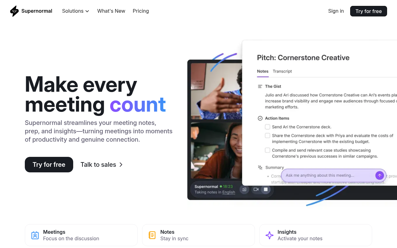 Screenshot of Supernormal: AI Meeting Assistant for Effortless Productivity