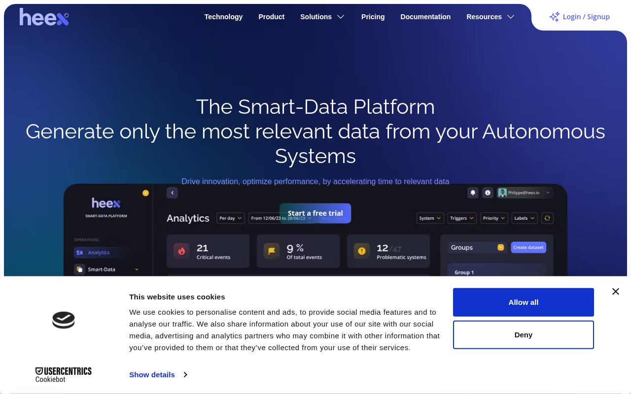 Screenshot of Heex: Smart Data Solutions for Robotics and Autonomous Systems