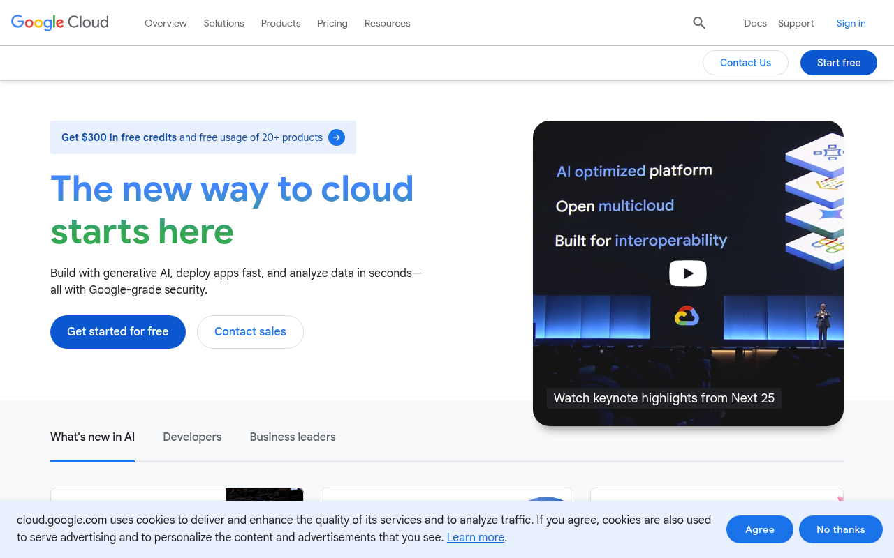 Screenshot of Google Cloud: Your Gateway to Scalable & Intelligent Cloud Solutions