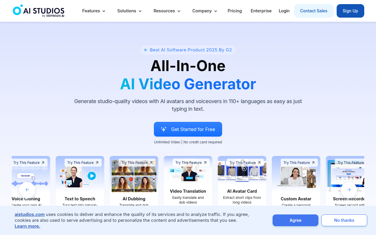 Screenshot of Deepbrain AI: Effortless AI Video Creation from Text