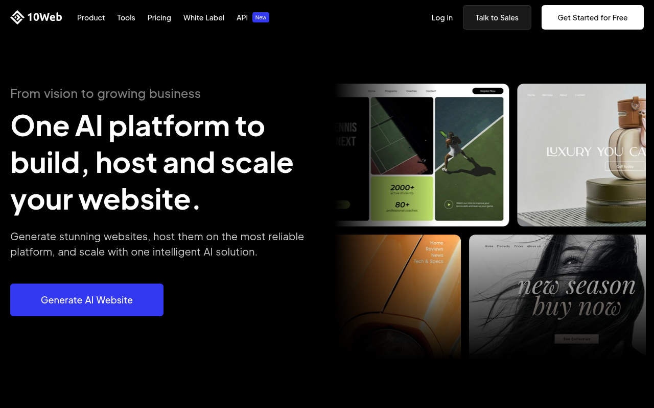 Screenshot of 10Web: The All-in-One AI-Powered Website Platform for Growth