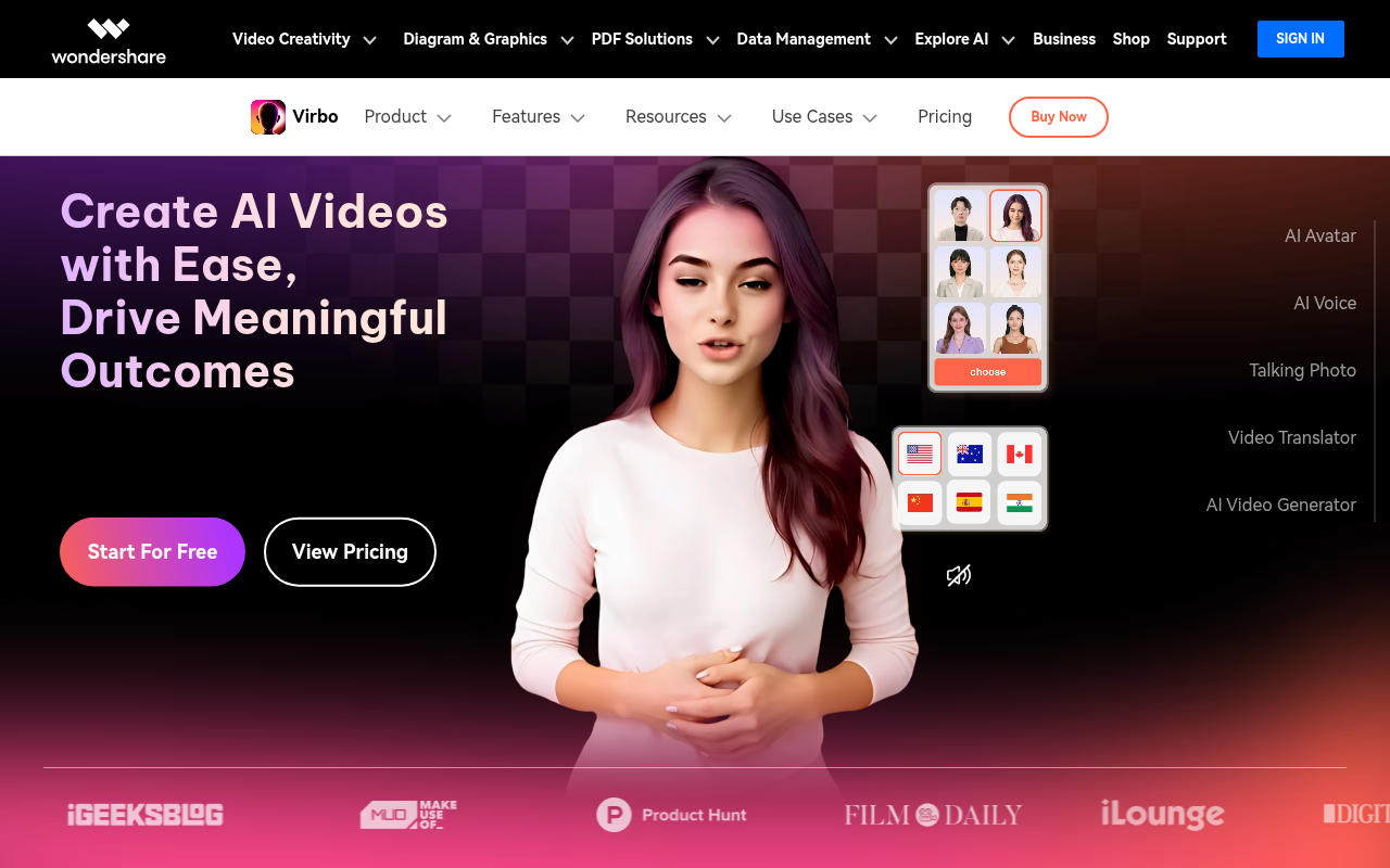 Screenshot of Virbo AI: Create Engaging Videos with AI Avatars & Voices