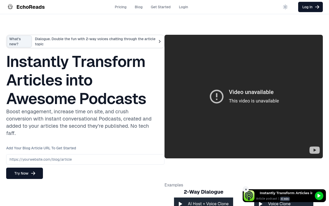 Screenshot of EchoReads: The AI-Powered Blog-to-Podcast Converter