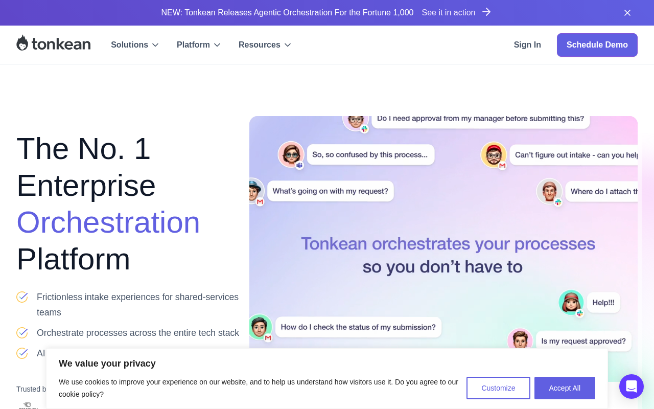 Screenshot of Tonkean: AI-Powered Process Orchestration for Enhanced Workflow Efficiency