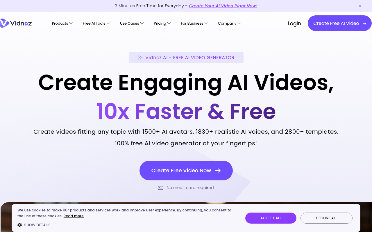 Screenshot of Vidnoz AI: Unleash Your Creativity with AI-Powered Video Generation