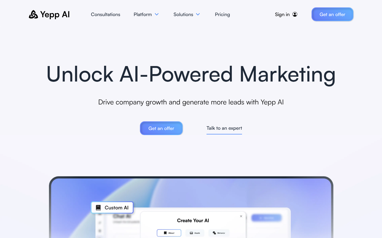 Screenshot of Yepp AI: Supercharge Your Marketing with AI-Powered Content Generation