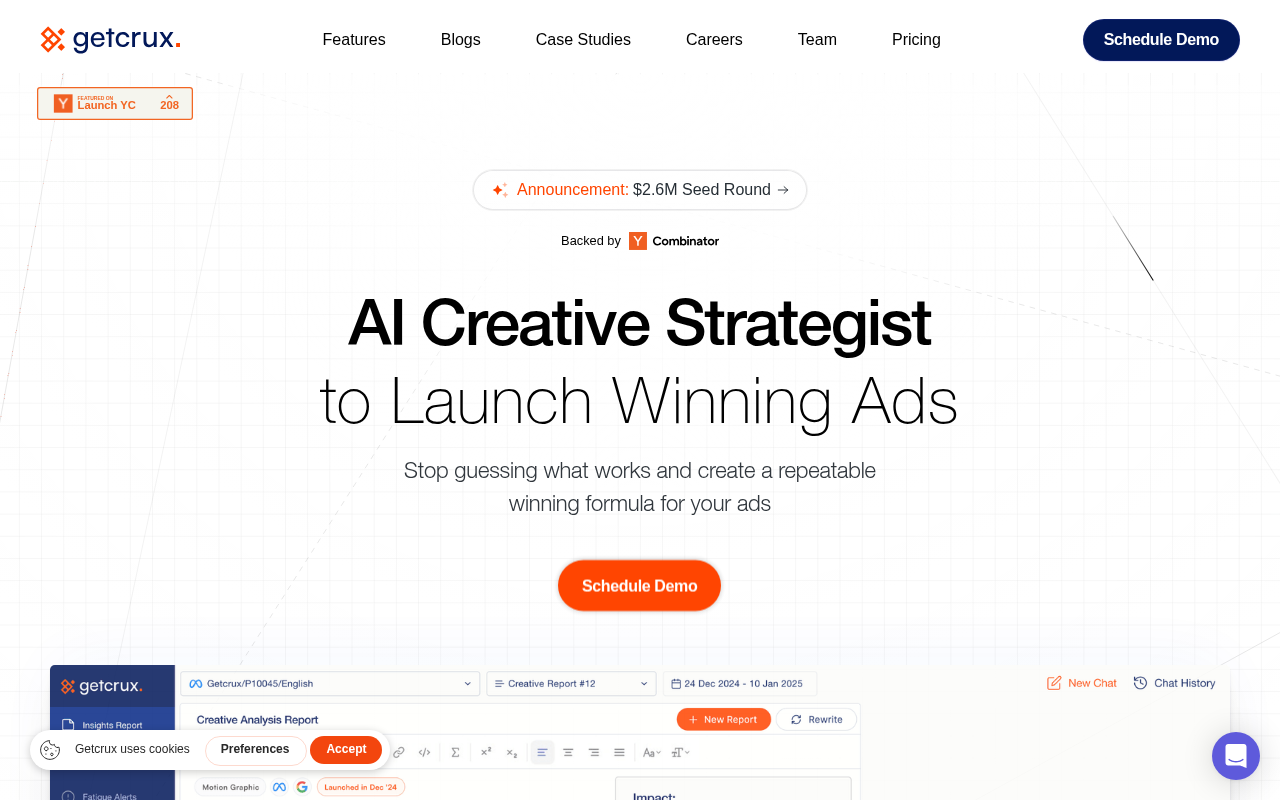 Screenshot of GetCrux: AI-Powered Ad Strategy for Maximum ROI