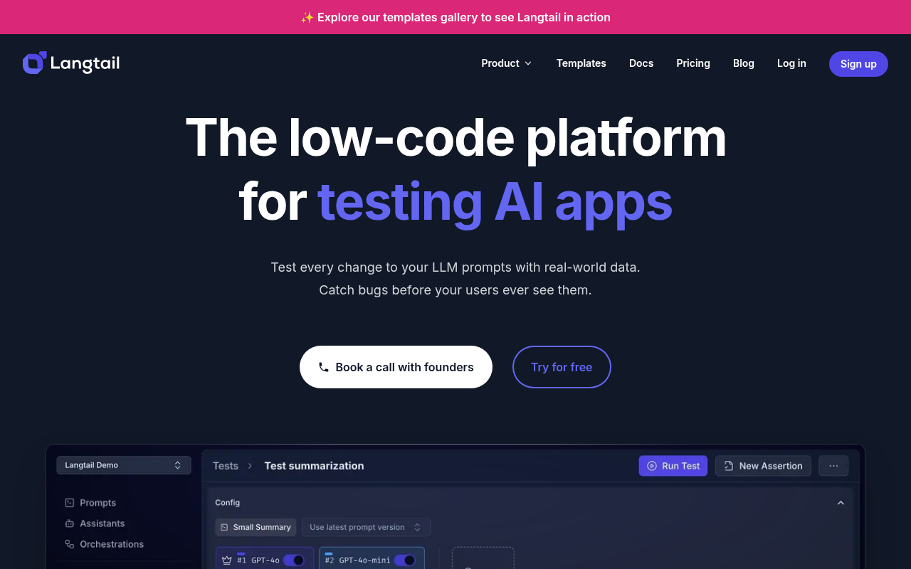 Screenshot of Langtail: AI App Testing Made Simple