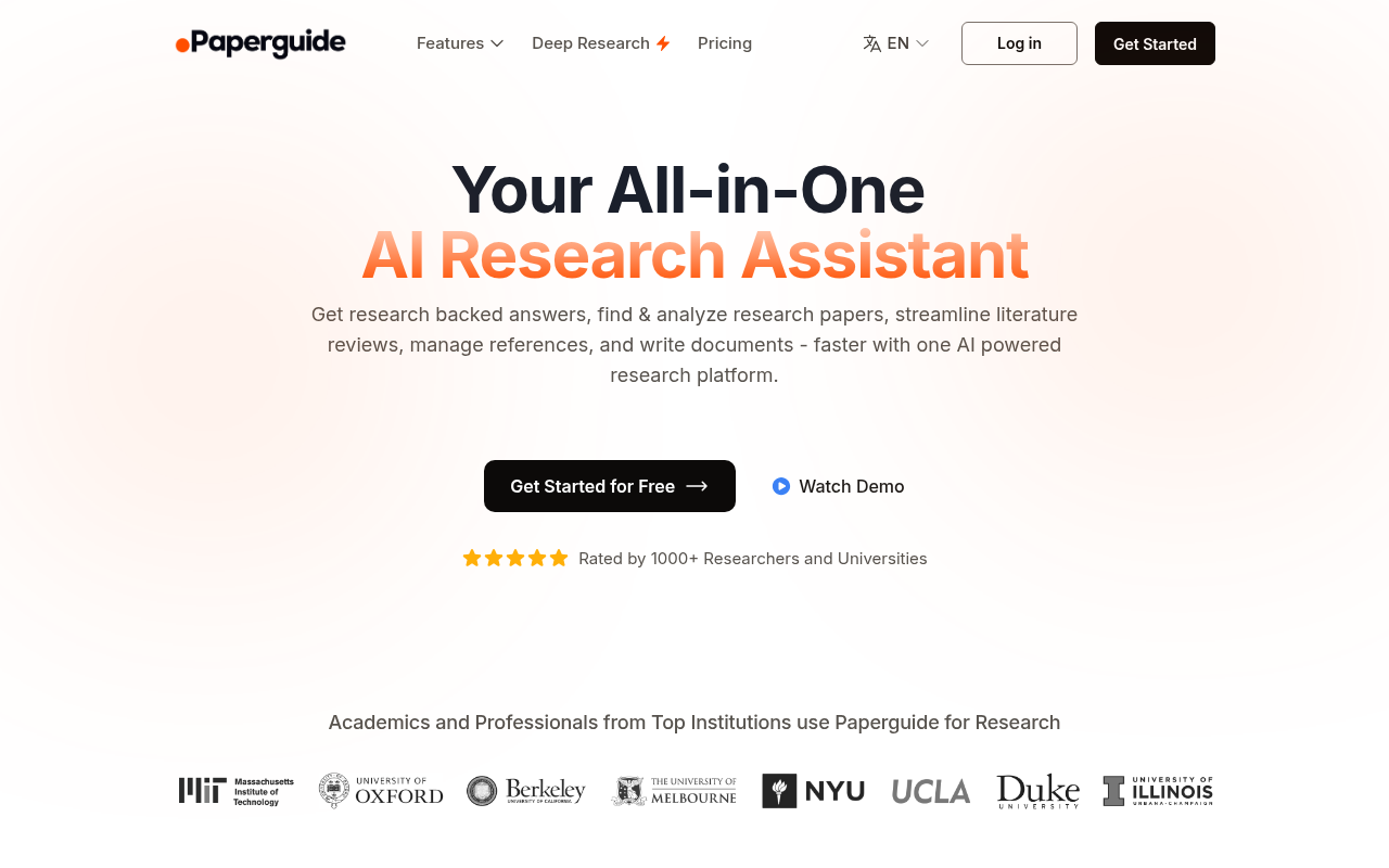 Screenshot of Paperguide: Supercharge Your Research with AI