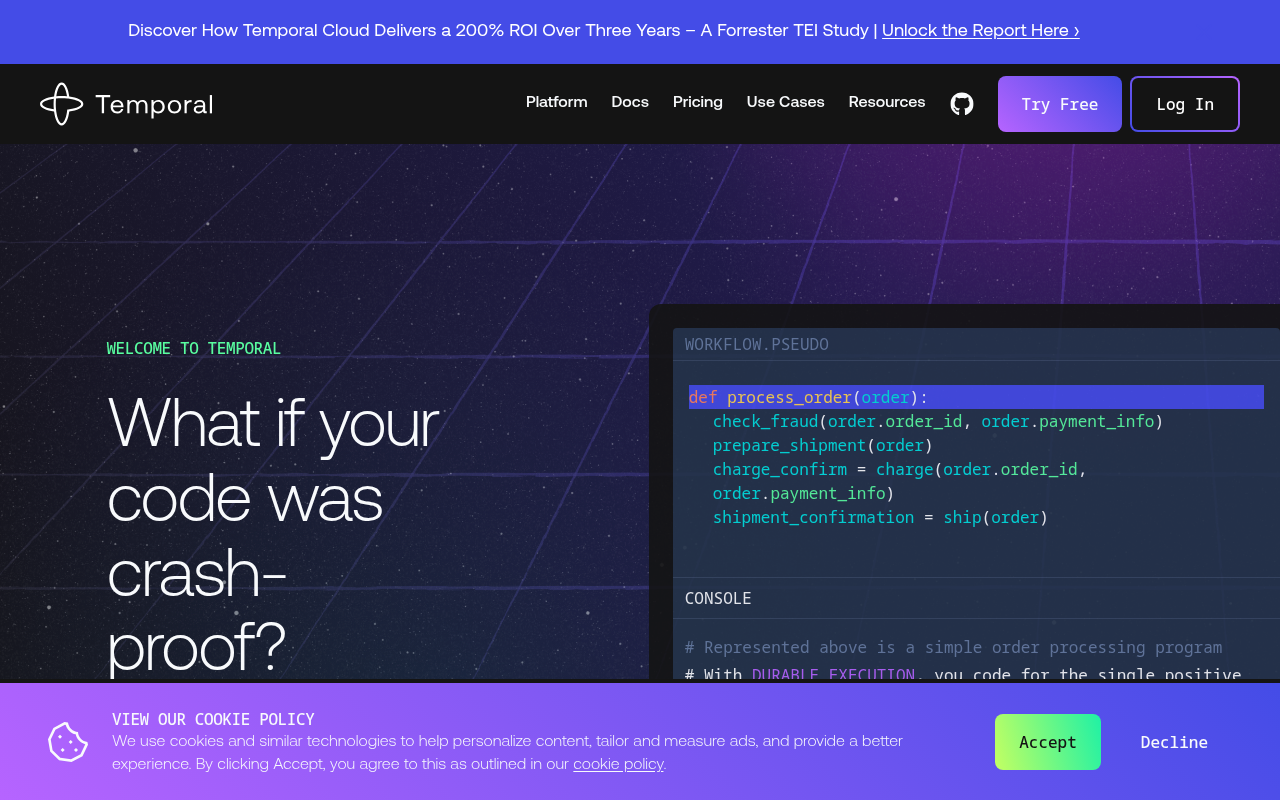 Screenshot of Temporal: Build Resilient Applications with Durable Execution