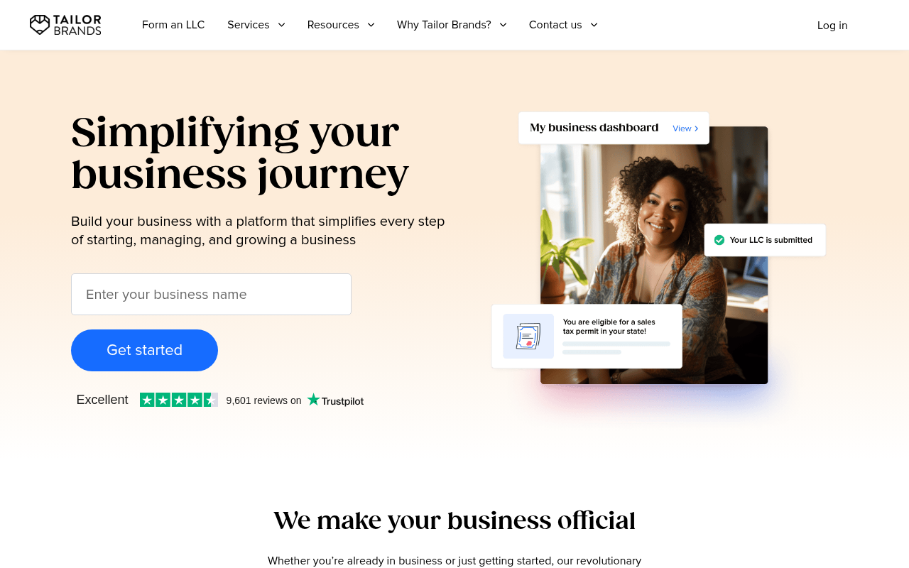 Screenshot of Tailor Brands: Your AI-Powered Business Building Platform