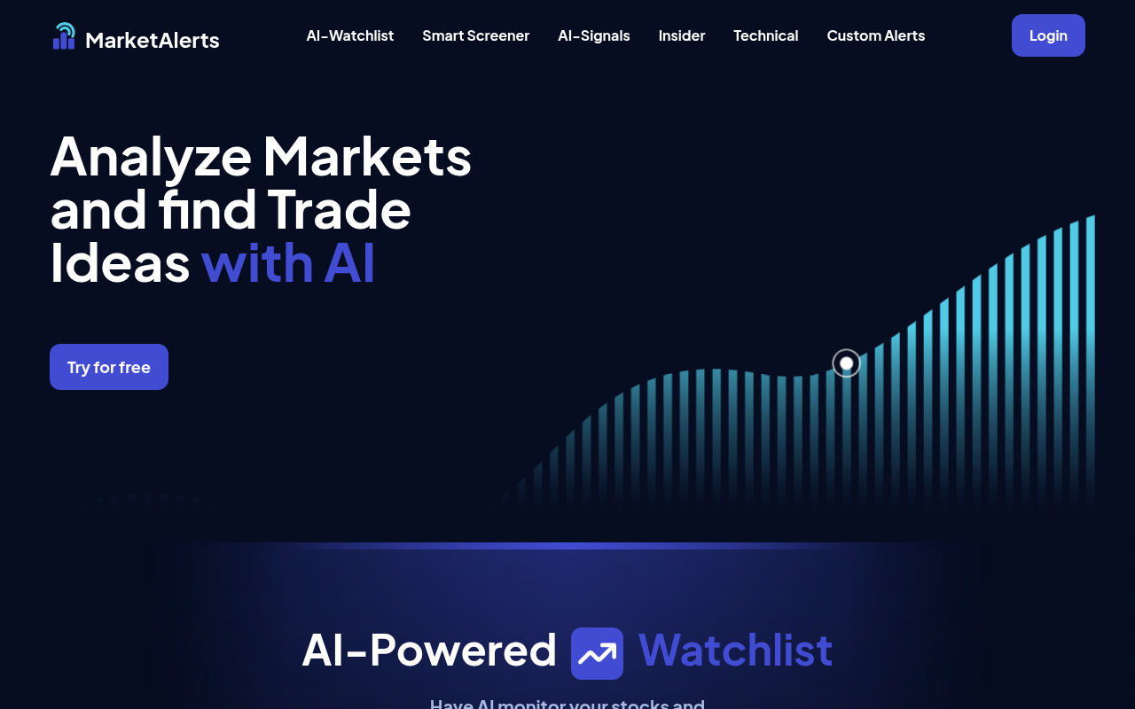 Screenshot of MarketAlerts: AI Stock Signals for Smarter Trading