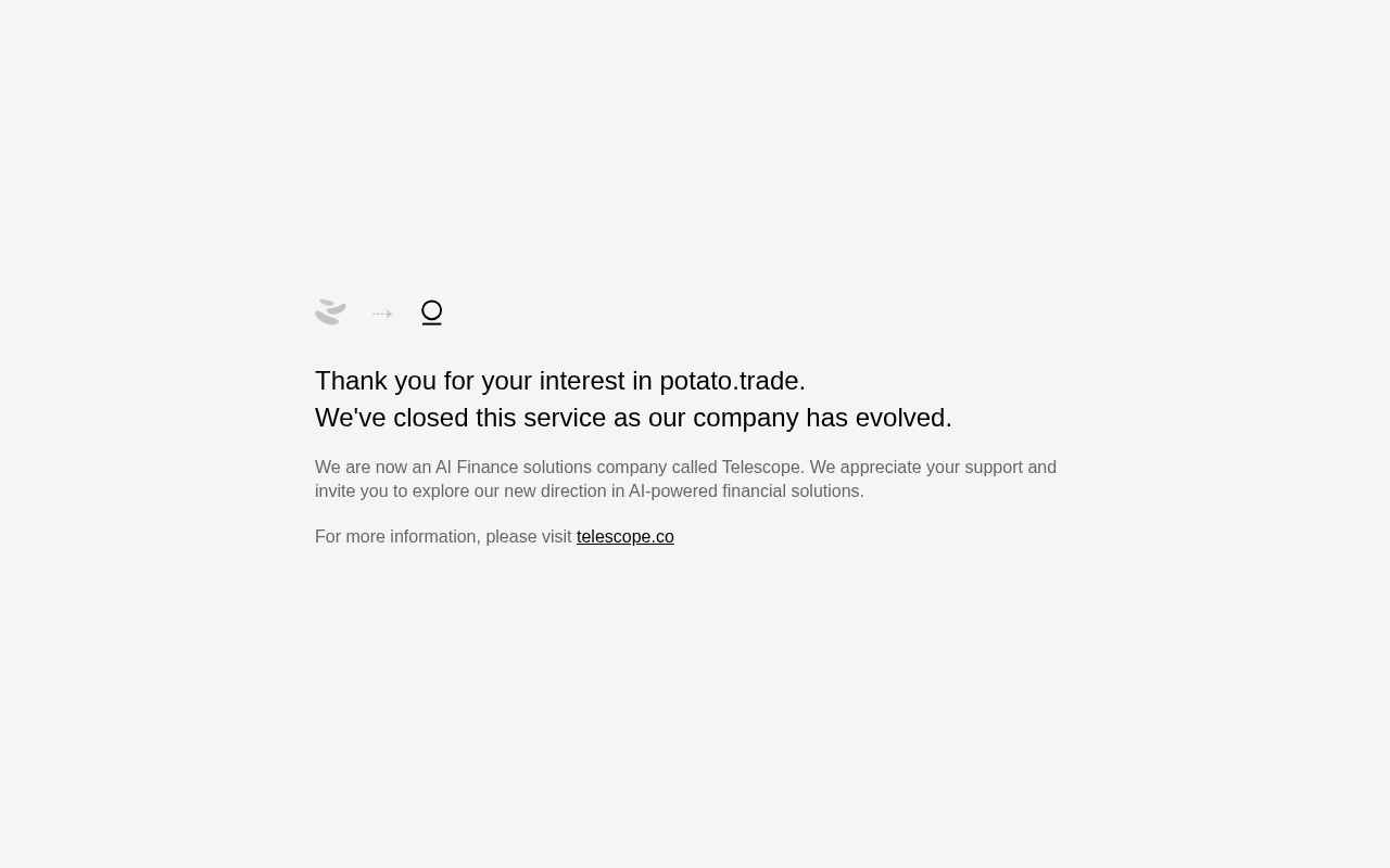 Screenshot of Potato.trade: Understanding the E-commerce Service Closure
