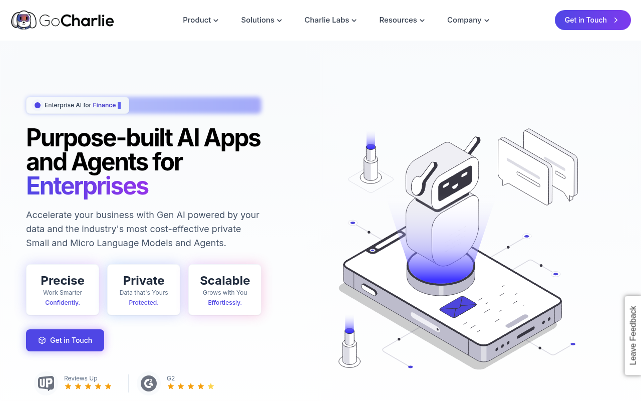 Screenshot of GoCharlie AI: Enterprise-Grade Generative AI Solutions