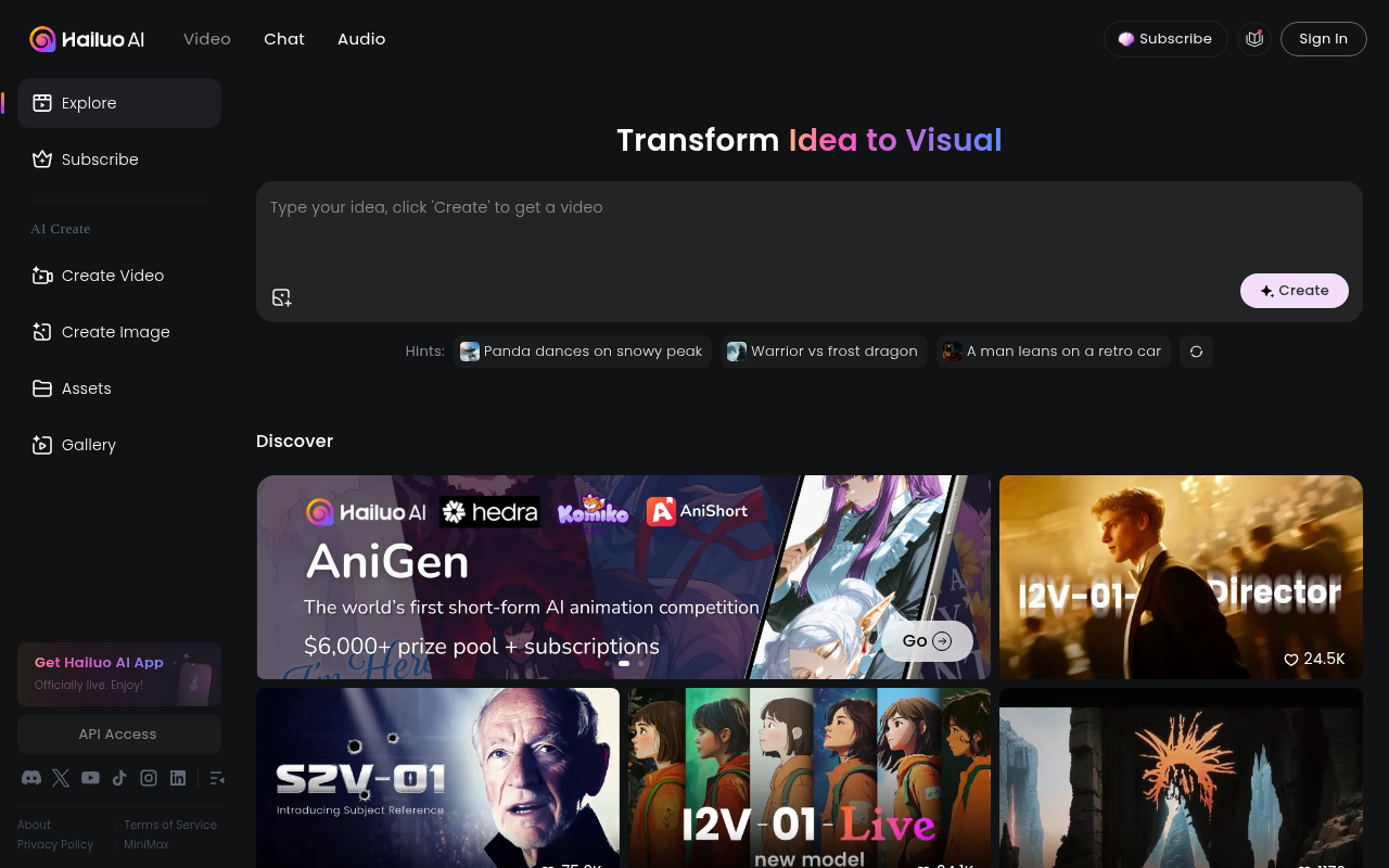 Screenshot of Hailuo AI Video: Transform Ideas into Stunning AI Videos