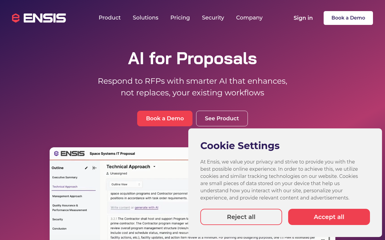 Screenshot of Ensis AI: Revolutionizing Proposal Management with AI