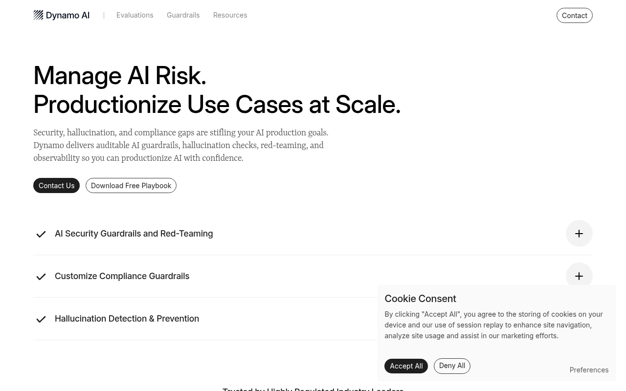Screenshot of Dynamo AI: Enterprise-Grade Generative AI Solutions