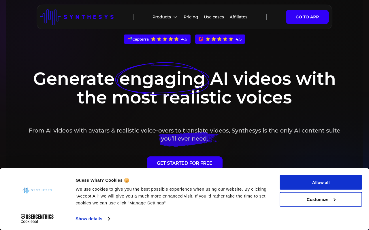 Screenshot of Synthesys.io: AI-Powered Content Creation for Voice, Video, and Image
