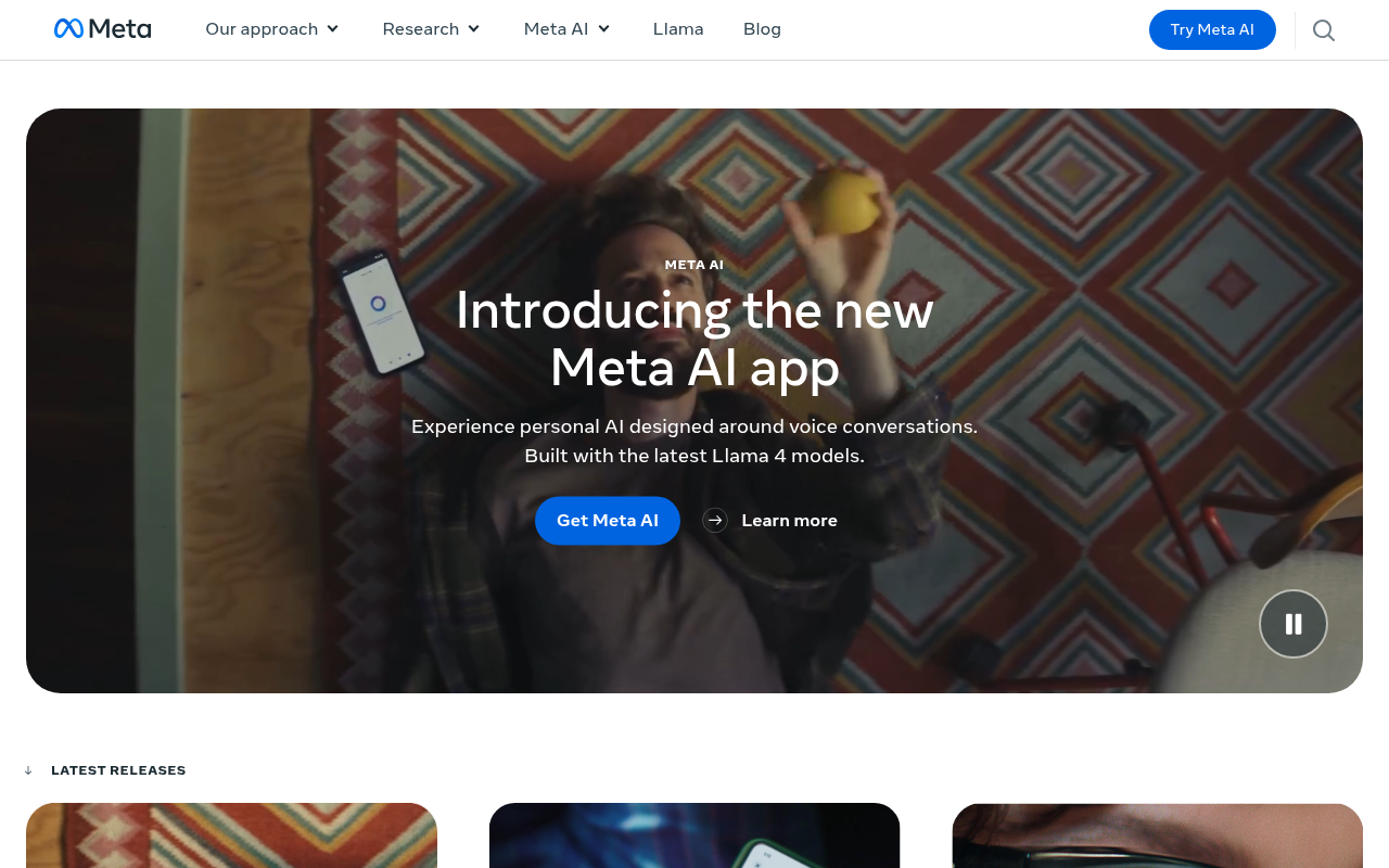 Screenshot of Meta AI: Explore the Future of Artificial Intelligence