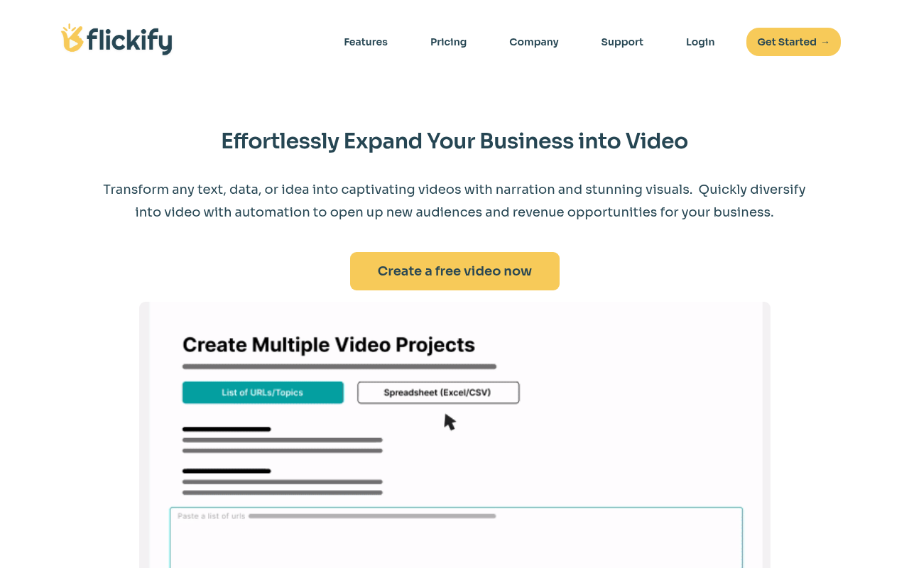 Screenshot of Flickify: AI-Powered Video Creation from Text