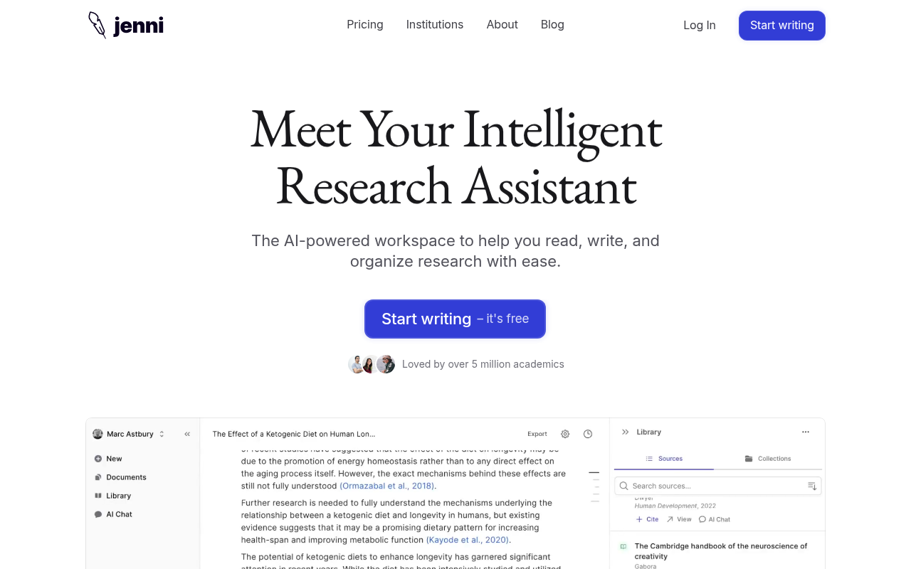 Screenshot of Jenni AI: Your AI-Powered Academic Writing Assistant