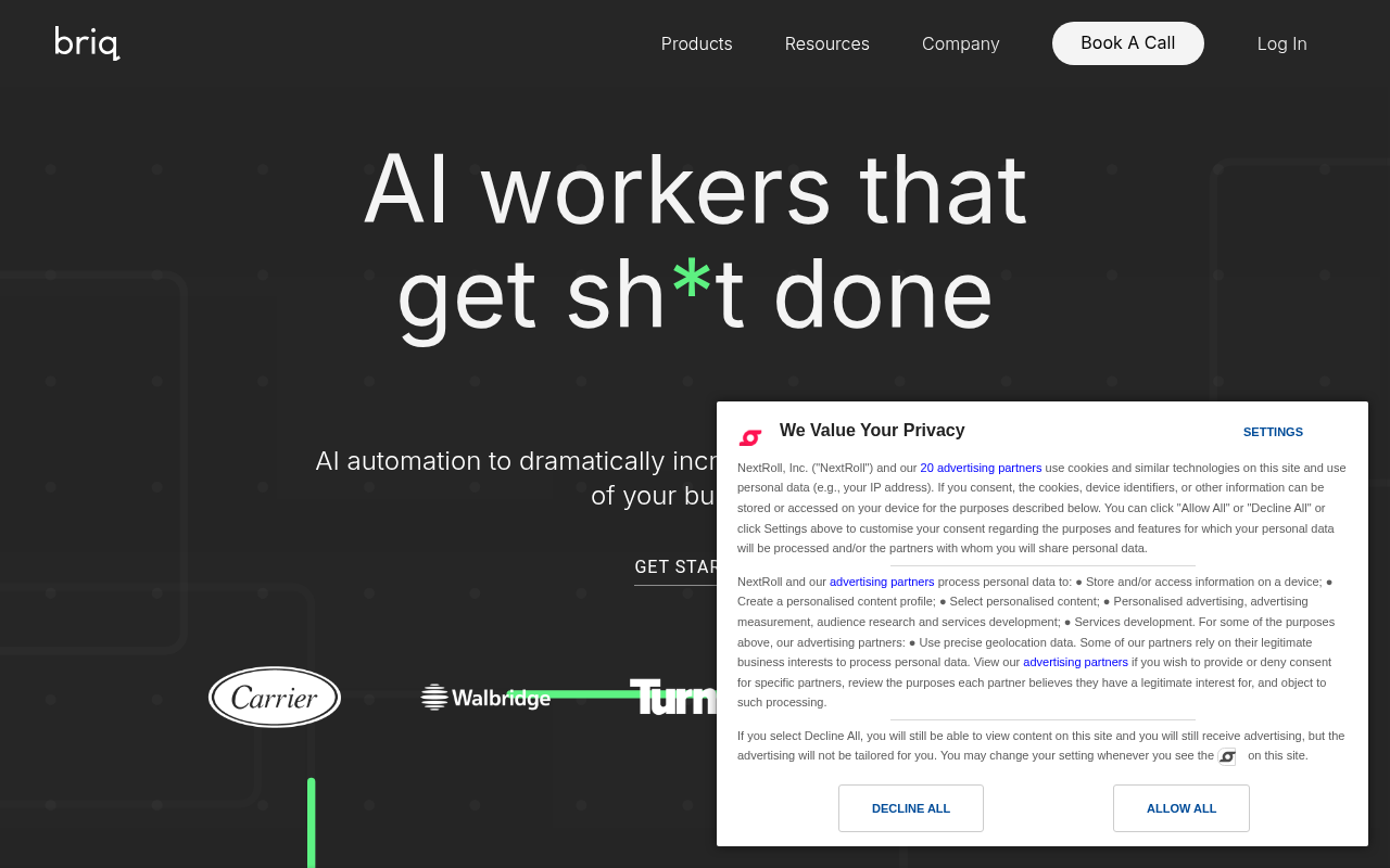 Screenshot of Briq AI: Revolutionizing Business Automation for Increased Productivity