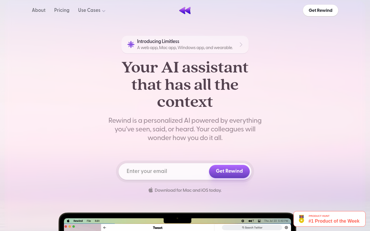 Screenshot of Rewind AI: Your Personal AI Assistant Powered by Memory