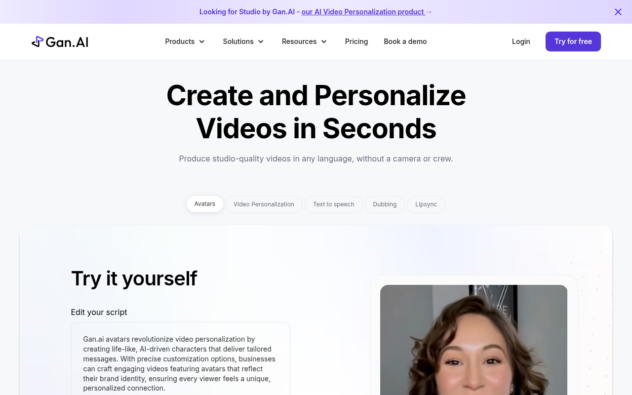 Screenshot of Gan.AI: Your Gateway to AI-Powered Communication Solutions