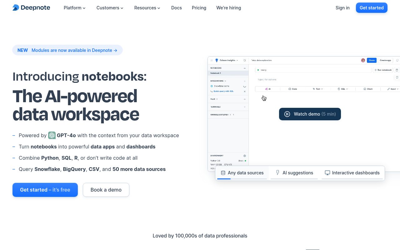 Screenshot of Deepnote: The Collaborative Data Science Notebook Reimagined
