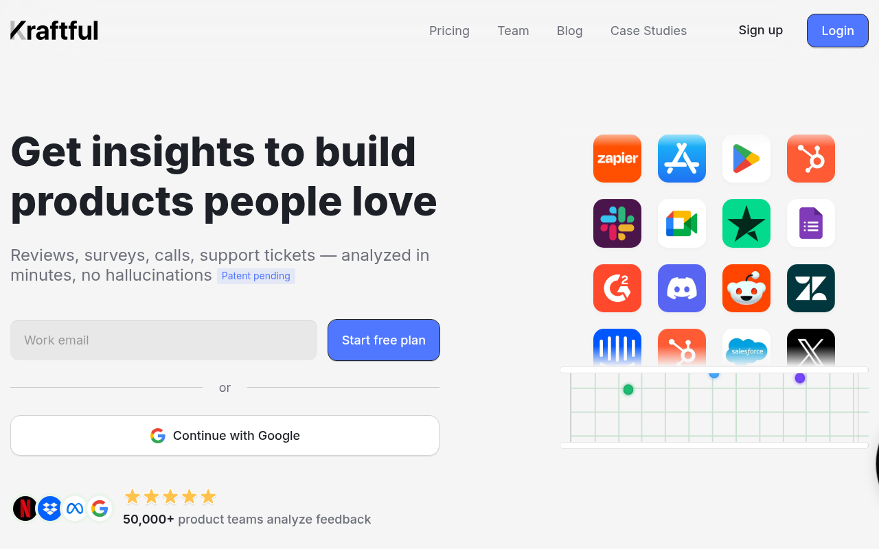 Screenshot of Kraftful AI: Supercharge Your Product Development with User Insights