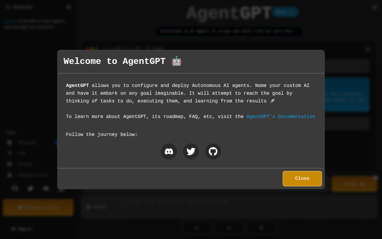 Screenshot of AgentGPT: Your No-Code AI Agent Builder
