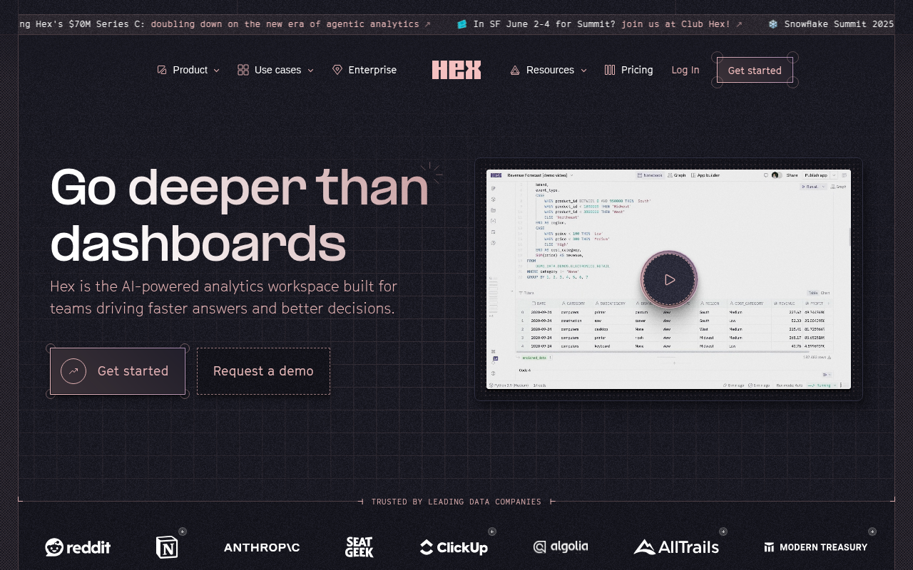 Screenshot of Hex: The AI-Powered Data Collaboration Platform for Modern Teams