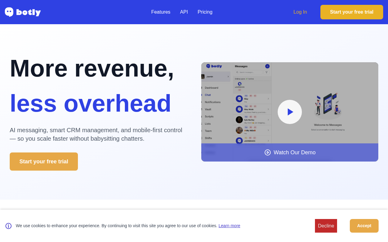Screenshot of Scale Your OnlyFans Agency with Botly: AI-Powered CRM & Chatbot