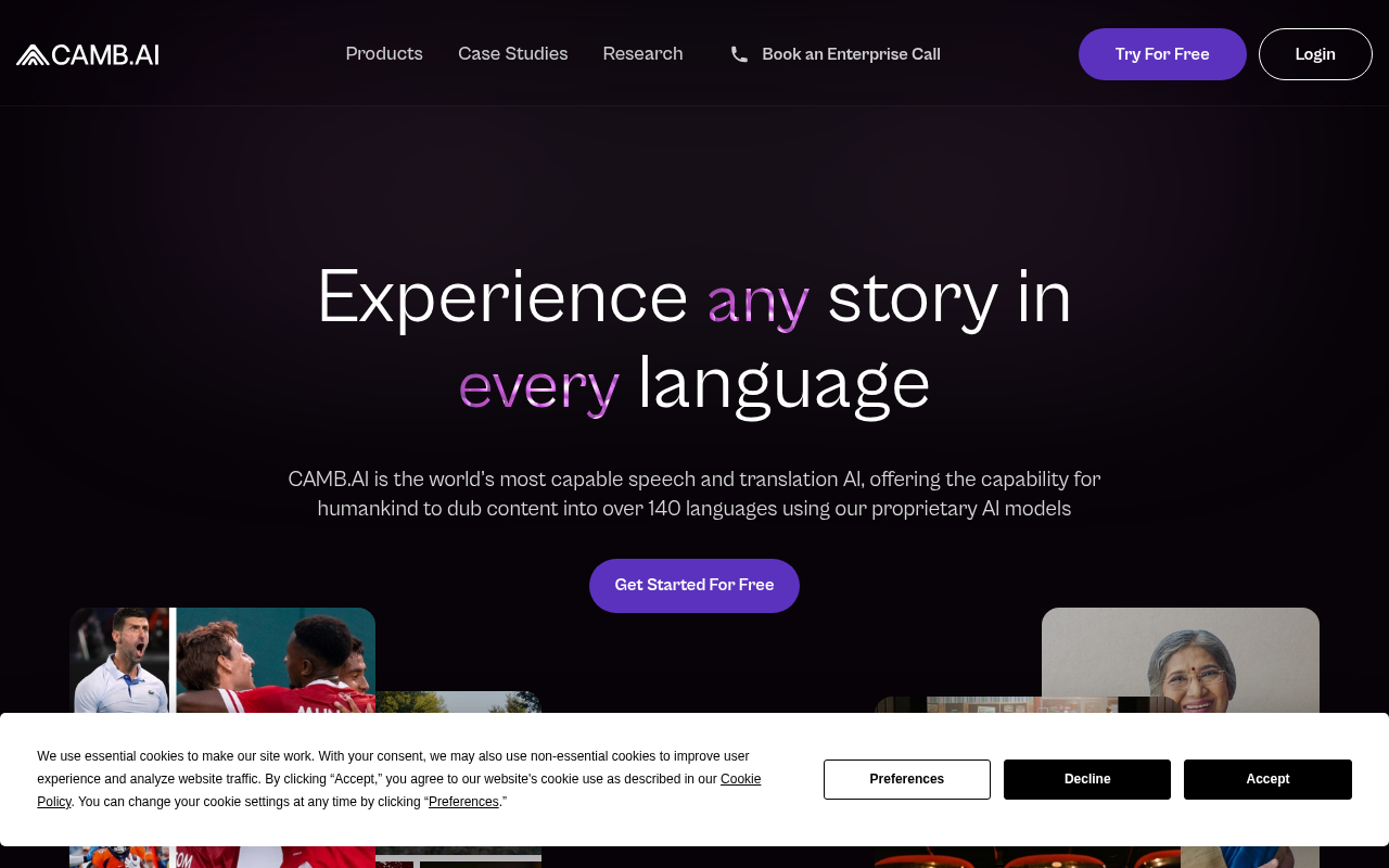 Screenshot of Camb.ai: Unlock Global Audiences with AI-Powered Video Dubbing