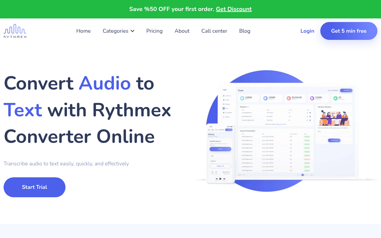 Screenshot of Rythmex: Effortless Audio to Text Transcription