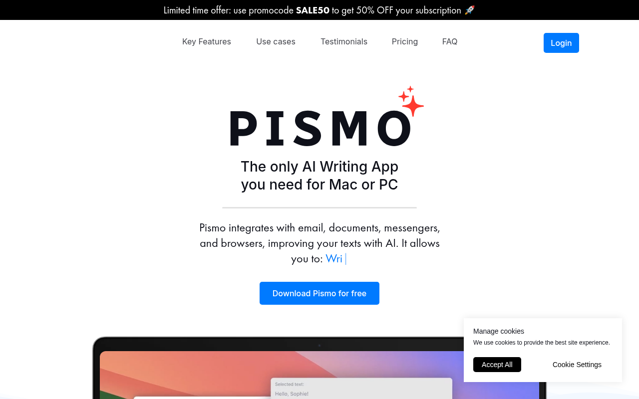 Screenshot of Pismo AI: Your Native Writing Assistant for Smarter, Faster Content