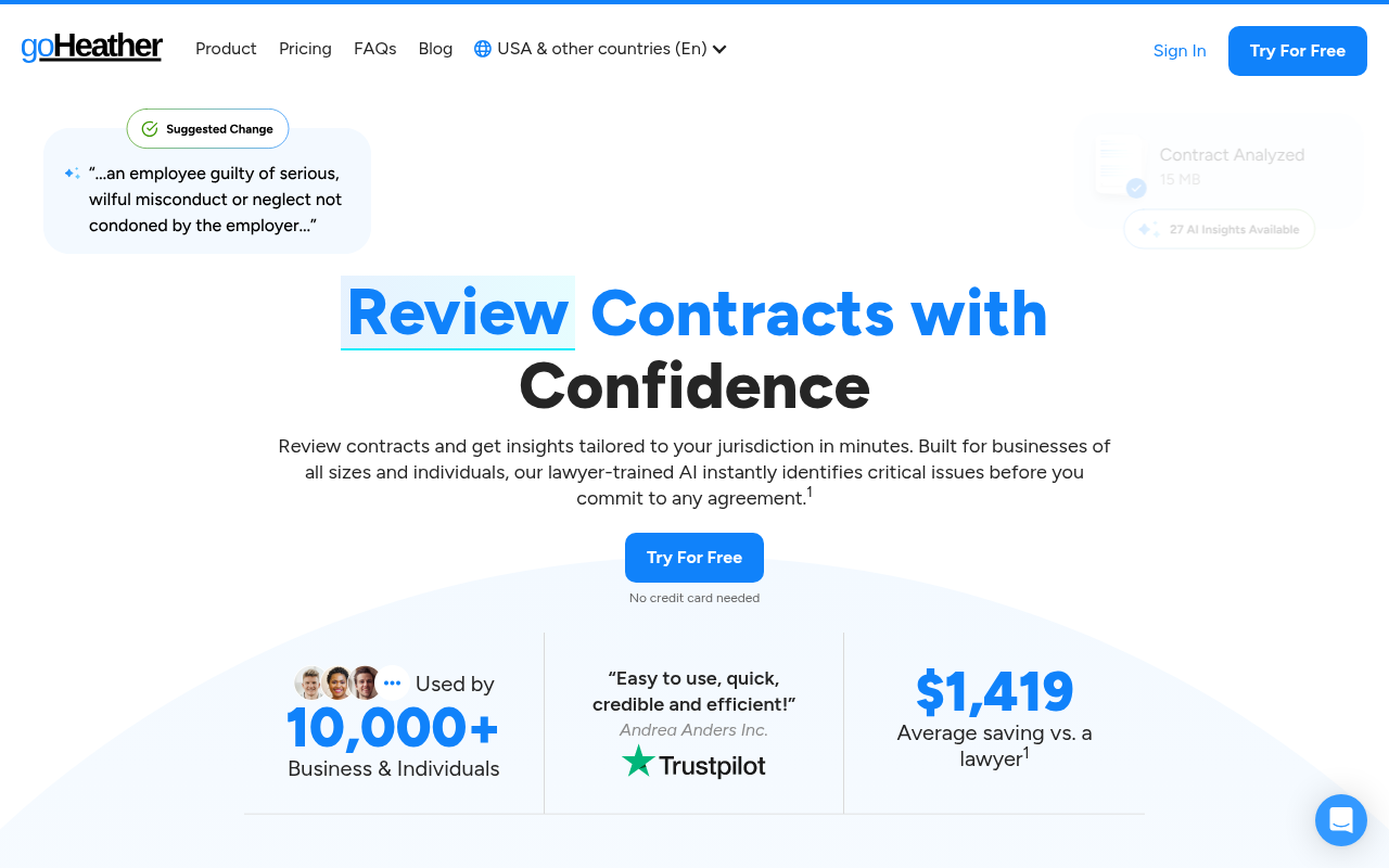 Screenshot of goHeather: Your AI Legal Assistant for Easy Contract Drafting & Review